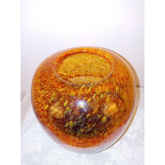 Decorative Speckled Brown, Yellow & Orange with White Band Vase 7" - Picture 2 of 5